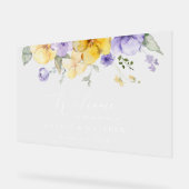 Paarse bloemen, gele bloemen, bruiloft welkom acryl bord (Hoek)