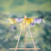 Paarse bloemen, gele bloemen, bruiloft welkom acryl bord (Neutraal)
