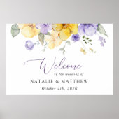 Paarse bloemen, gele bloemen, bruiloft welkom poster (Voorkant)