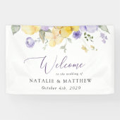Paarse bloemen, gele bloemen, bruiloft welkom spandoek (Horizontaal)