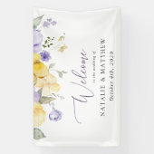 Paarse bloemen, gele bloemen, bruiloft welkom spandoek (Verticaal)