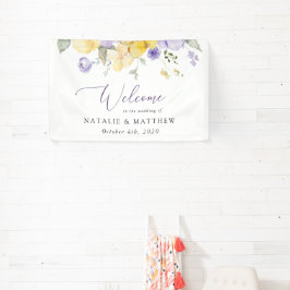 Paarse bloemen, gele bloemen, bruiloft welkom spandoek