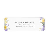 Paarse bloemen, gele bloemen, groen, bruiloft etiket (Voorkant)