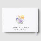 Paarse bloemen, gele bloemen, groen, bruiloft gastenboek (Achterkant)