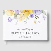 Paarse bloemen, gele bloemen, groen, bruiloft gastenboek (Voorkant)