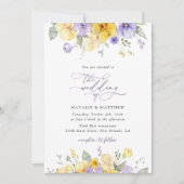 Paarse bloemen, gele bloemen, groen, bruiloft kaart (Voorkant)