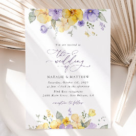 Paarse bloemen, gele bloemen, groen, bruiloft kaart