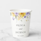 Paarse bloemen, gele bloemen, groen, bruiloft papieren bekers (Achterkant)