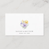 Paarse bloemen, gele bloemen, groen, bruiloft plaatskaartje (Achterkant)