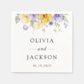 Paarse bloemen, gele bloemen, groen, bruiloft servet (Voorkant)