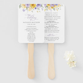 Paarse bloemen, gele bloemen, huwelijksprogramma handwaaier