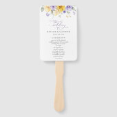 Paarse bloemen, gele bloemen, huwelijksprogramma handwaaier (Voorkant)