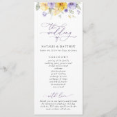 Paarse bloemen, gele bloemen, huwelijksprogramma programmakaart (Voorkant)