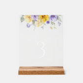 Paarse bloemen, gele bloemen, tafelnummers acryl bord (Voorkant)