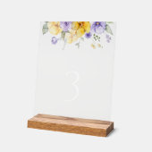 Paarse bloemen, gele bloemen, tafelnummers acryl bord (Hoek)