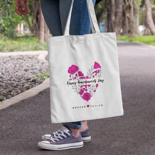 Paarse bloemen Gelukkige Grootouders Dag Canvas ta Tote Bag