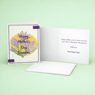 Paarse Bloemen Gelukkige Moederdag Oma Groet Kaart