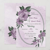 paarse bloemen geometrische bruiloft kaart (Voorkant / Achterkant)