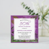 Paarse Bloemen Gepersonaliseerd 50ste Verjaardag P Kaart (Staand voorkant)
