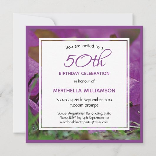Paarse Bloemen Gepersonaliseerd 50ste Verjaardag P Kaart (Voorkant)