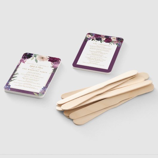 Paarse Bloemen | Gepersonaliseerd trouwprogramma Handwaaier (Niet-gemonteerd)