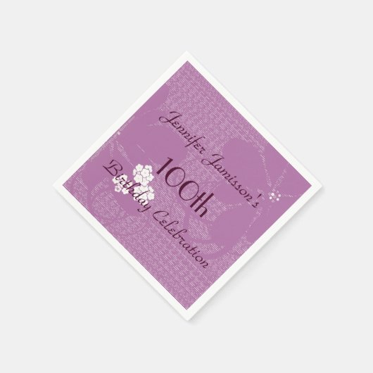 Paarse Bloemen Gepersonaliseerde 100ste Verjaardag Servet (Hoek)