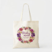 Paarse Bloemen Gepersonaliseerde Bruidsmeisje Tote Tote Bag (Voorkant)