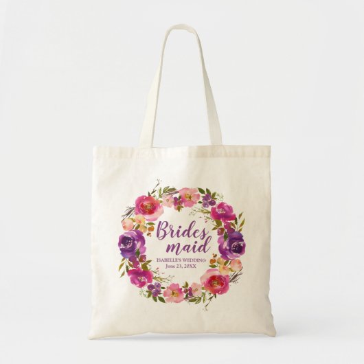 Paarse Bloemen Gepersonaliseerde Bruidsmeisje Tote Tote Bag (Voorkant)