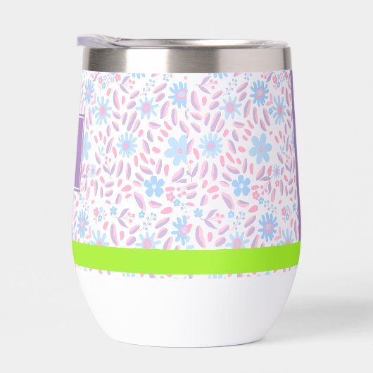 Paarse Bloemen Gepersonaliseerde Naam & Monogram (Rechts)