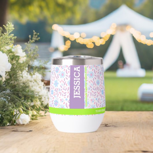 Paarse Bloemen Gepersonaliseerde Naam & Monogram (Bruiloft (Gedraaid)  )