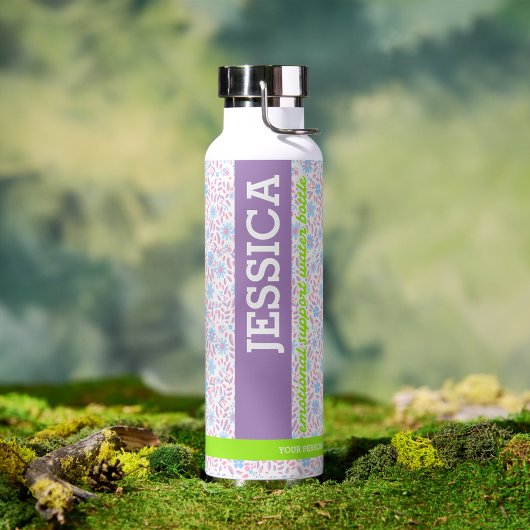 Paarse Bloemen Gepersonaliseerde Naam & Monogram Waterfles