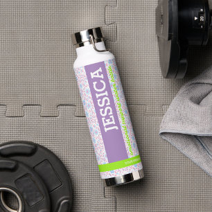 Paarse Bloemen Gepersonaliseerde Naam & Monogram Waterfles