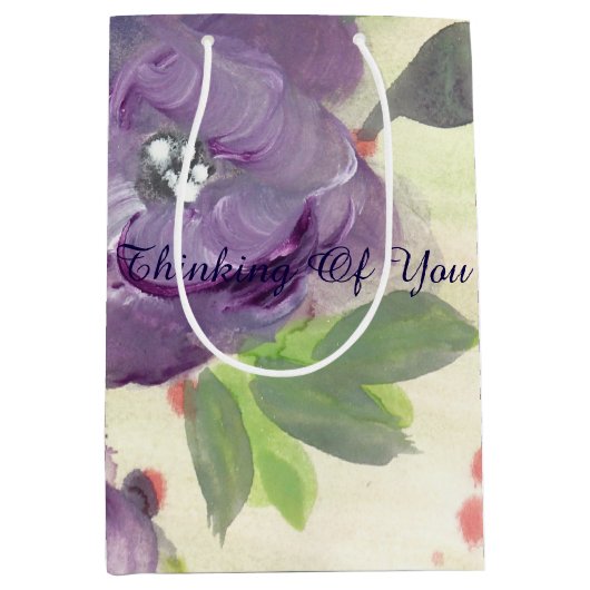 Paarse Bloemen Geschenktas Medium Cadeauzakje (Voorkant)