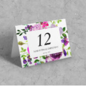 Paarse Bloemen Gevouwen Tent Trouwtafel Nummer