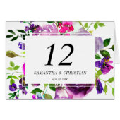 Paarse Bloemen Gevouwen Tent Trouwtafel Nummer (Voorkant Horizontaal)