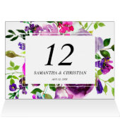 Paarse Bloemen Gevouwen Tent Trouwtafel Nummer (Binnen Horizontaal (Boven))