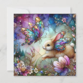 Paarse Bloemen Glas in lood Konijnenvlinder Pasen Feestdagenkaart (Voorkant)