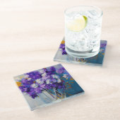 paarse bloemen glazen onderzetter (Schuin)