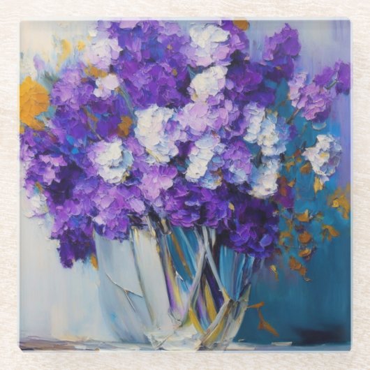 paarse bloemen glazen onderzetter (Voorkant)