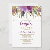 Paarse Bloemen Glitter Sprankelende Koppels Douche Kaart (Voorkant)