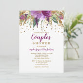 Paarse Bloemen Glitter Sprankelende Koppels Douche Kaart (Staand voorkant)