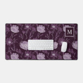 Paarse bloemen glitterpatroon monogram bureaumat (Keyboard & Muis)