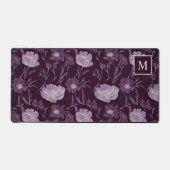 Paarse bloemen glitterpatroon monogram bureaumat (Voorkant)