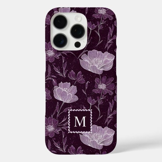 Paarse bloemen glitterpatroon monogram Case-Mate iPhone case (Achterkant)