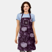 Paarse bloemen glitterpatroon monogram schort (Gedragen)