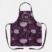 Paarse bloemen glitterpatroon monogram schort (Voorkant)