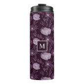 Paarse bloemen glitterpatroon monogram thermosbeker (Voorkant)