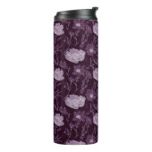 Paarse bloemen glitterpatroon monogram thermosbeker (Gedraaid links)