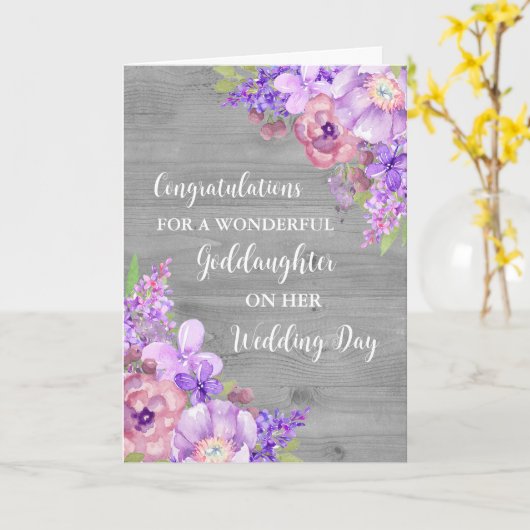 Paarse Bloemen Goddochter Trouwdag Kaart (Gele Bloem)