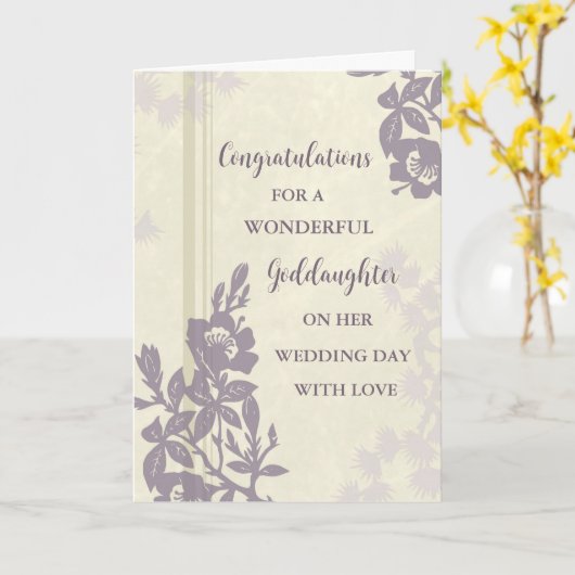 Paarse Bloemen Goddochter Trouwdag Kaart (Gele Bloem)